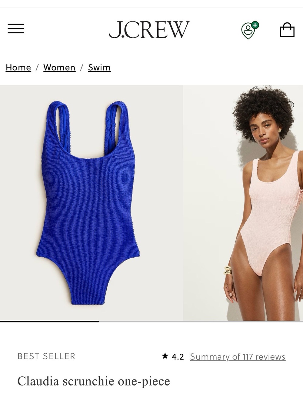 NWT! J. Crew Claudia scrunchie one-piece in Radiant Cobalt Size 2